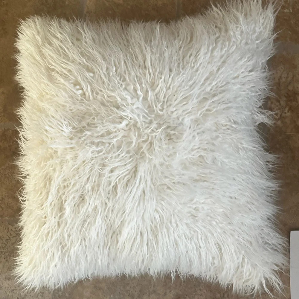 Anthropologie Ivory Mongolian Lamb Pillow